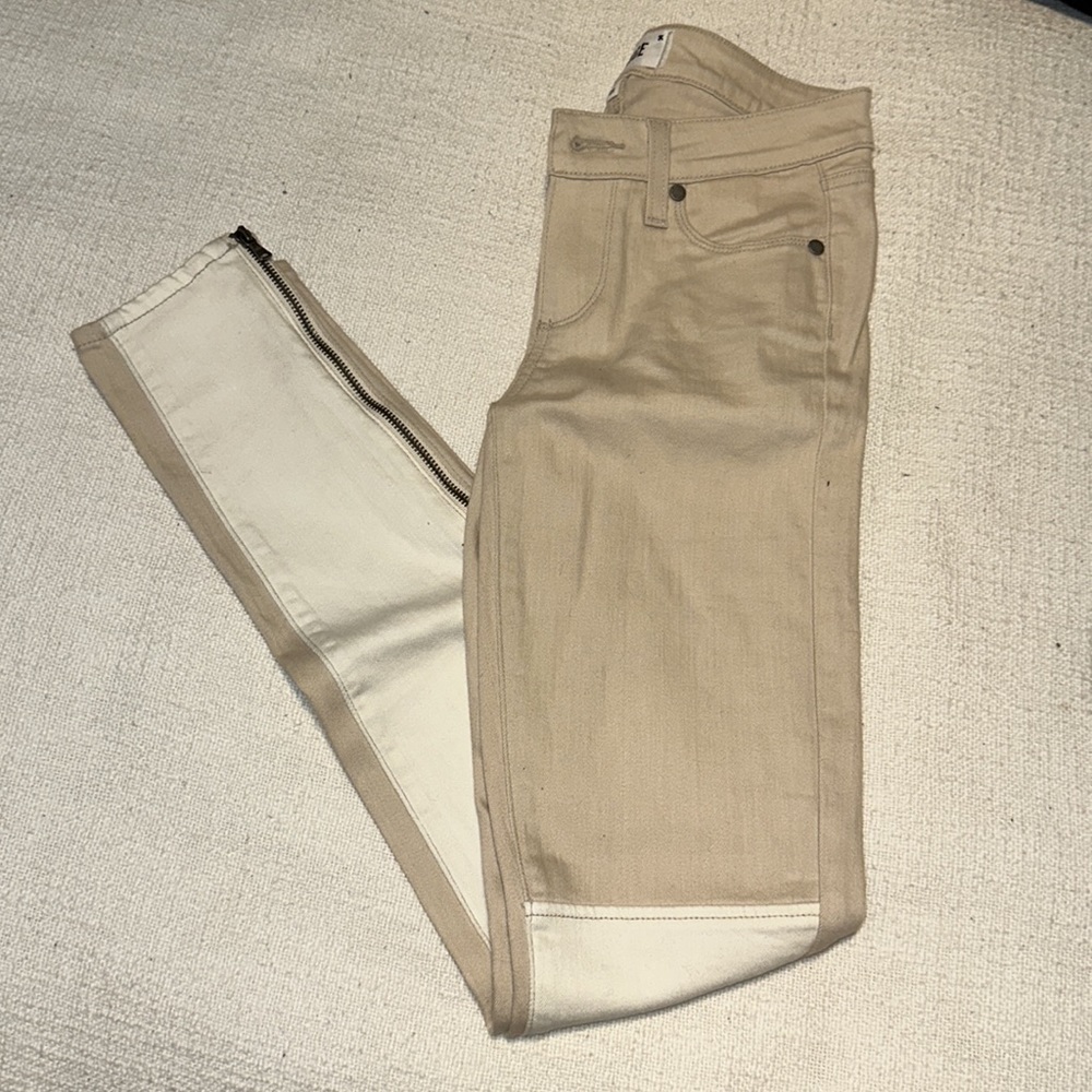 NWOT PAIGE colorblock light khaki/white jeans